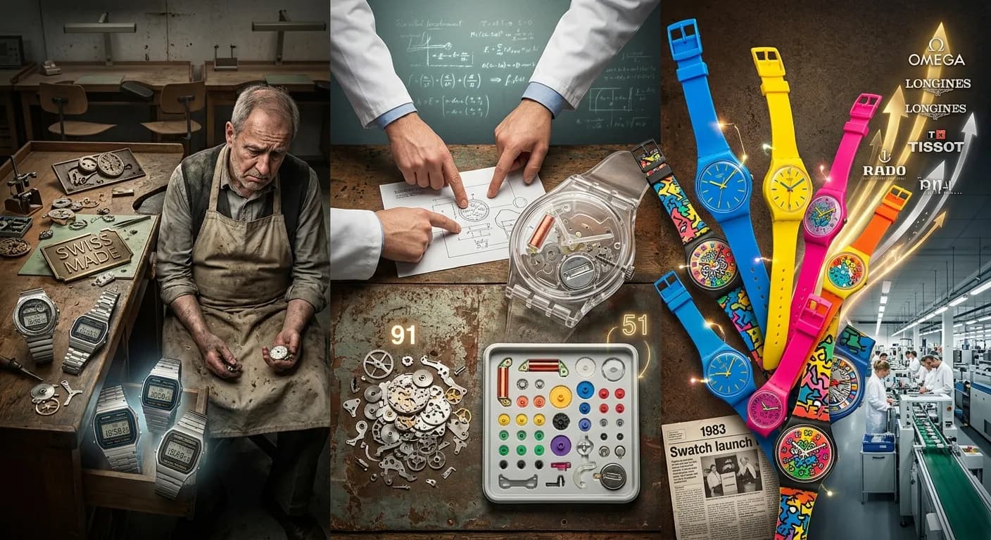 La historia del Swatch en tres actos: la crisis del relojero suizo, el diseño de 51 piezas y los Swatch de colores que salvaron a la industria en 1983