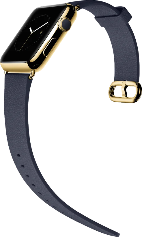 Apple Watch Edition de 2015 con caja de oro de 18 quilates y correa de piel azul