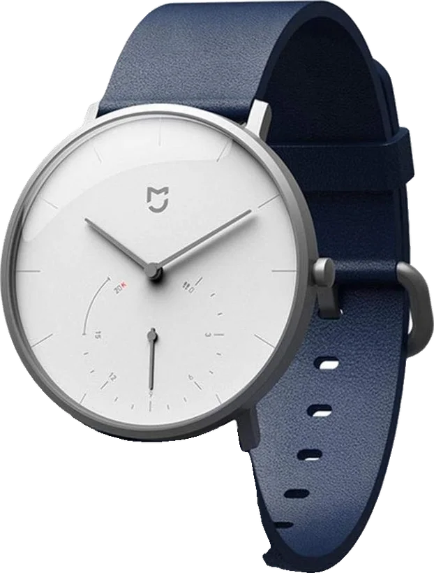 Reloj híbrido Xiaomi Mijia Quartz de 2018, con carátula blanca, contador de pasos y correa de piel azul